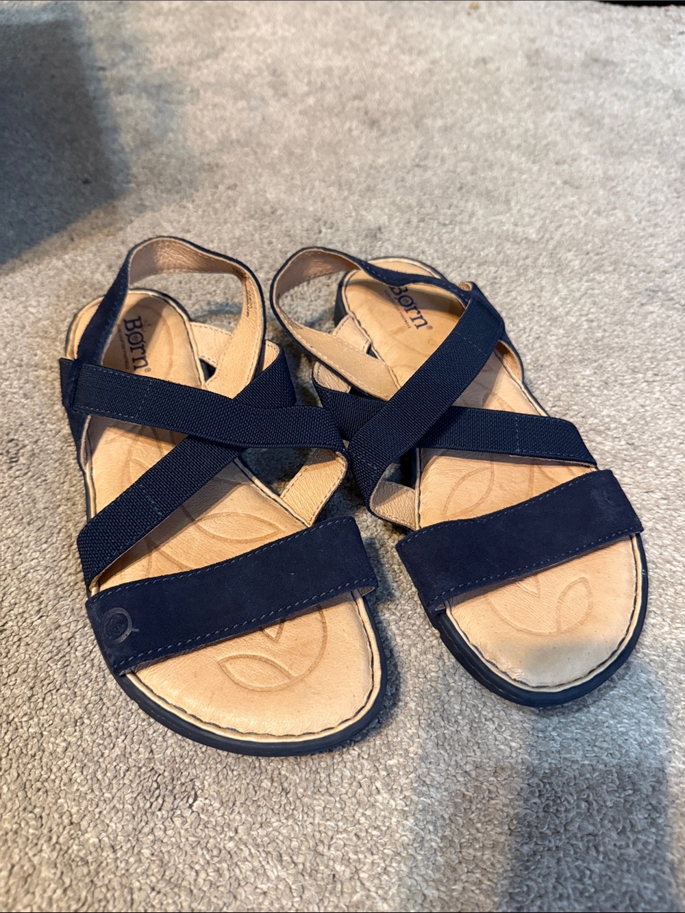 Born Atiana Blue Leather Cushion Strappy Sandals Size 7